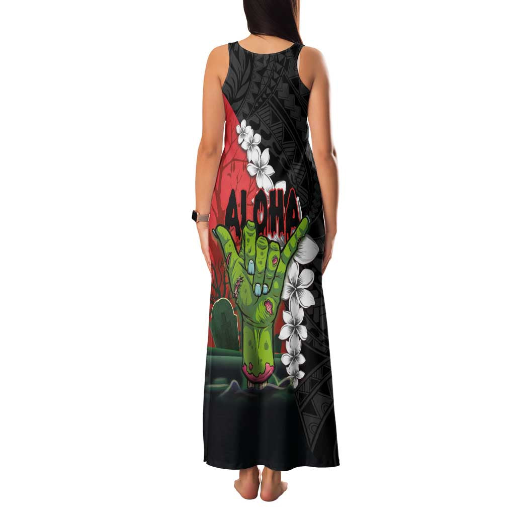Hawaiian Halloween Family Matching Tank Maxi Dress and Hawaiian Shirt Horror Shaka Hand with Plumeria and Polynesian Tattoo Blood Color LT03 - Polynesian Pride