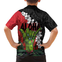 Hawaiian Halloween Kid Hawaiian Shirt Horror Shaka Hand with Plumeria and Polynesian Tattoo Blood Color LT03 - Polynesian Pride