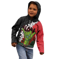 Hawaiian Halloween Kid Hoodie Horror Shaka Hand with Plumeria and Polynesian Tattoo Blood Color