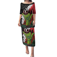 Hawaiian Halloween Puletasi Horror Shaka Hand with Plumeria and Polynesian Tattoo Blood Color