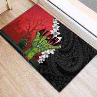Hawaiian Halloween Rubber Doormat Horror Shaka Hand with Plumeria and Polynesian Tattoo Blood Color LT03 - Polynesian Pride