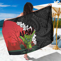 Hawaiian Halloween Sarong Horror Shaka Hand with Plumeria and Polynesian Tattoo Blood Color