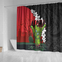 Hawaiian Halloween Shower Curtain Horror Shaka Hand with Plumeria and Polynesian Tattoo Blood Color LT03 - Polynesian Pride