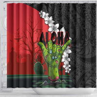 Hawaiian Halloween Shower Curtain Horror Shaka Hand with Plumeria and Polynesian Tattoo Blood Color LT03 - Polynesian Pride