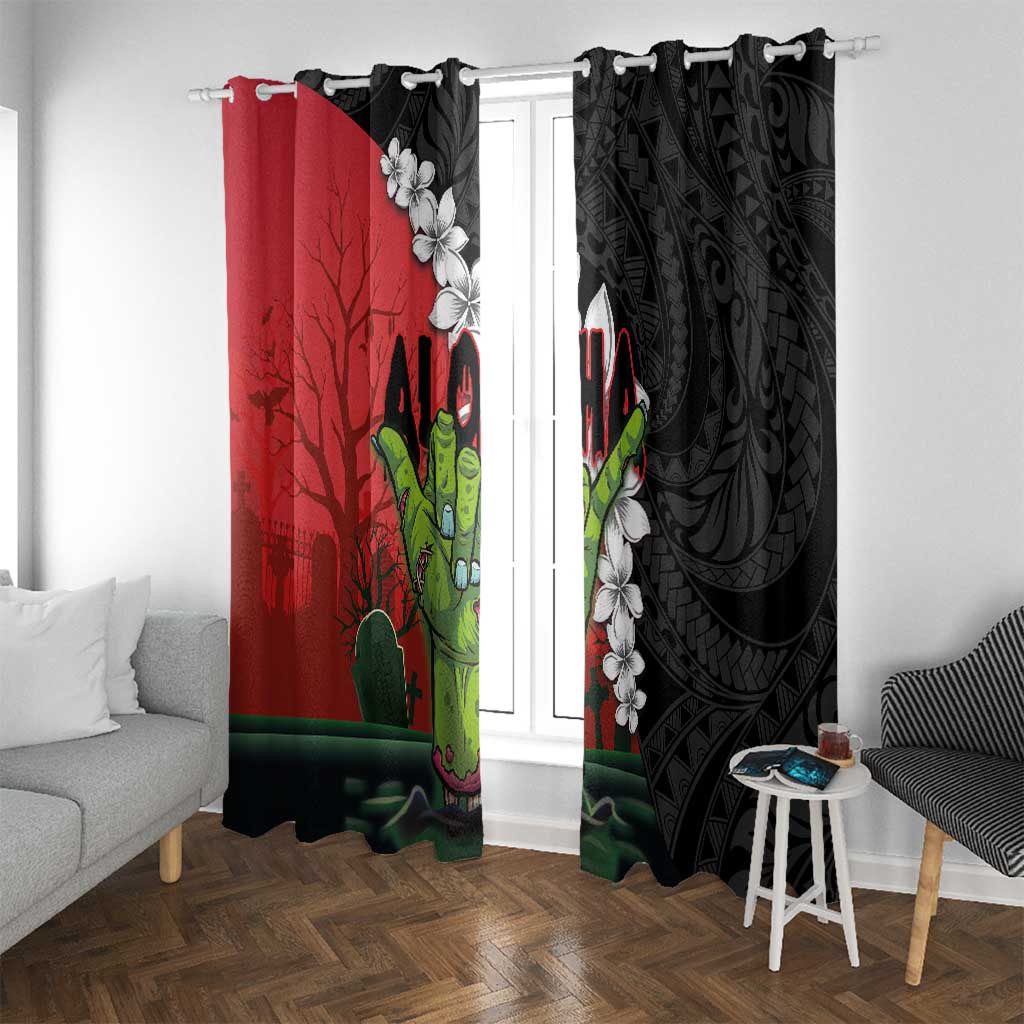 Hawaiian Halloween Window Curtain Horror Shaka Hand with Plumeria and Polynesian Tattoo Blood Color