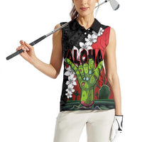 Hawaiian Halloween Women Sleeveless Polo Shirt Horror Shaka Hand with Plumeria and Polynesian Tattoo Blood Color LT03 - Polynesian Pride