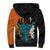 Hawaiian Halloween Sherpa Hoodie Horror Shaka Hand with Plumeria and Polynesian Tattoo Autumn Color