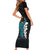 Hawaiian Halloween Short Sleeve Bodycon Dress Horror Shaka Hand with Plumeria and Polynesian Tattoo Autumn Color