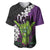 Hawaiian Halloween Baseball Jersey Horror Shaka Hand with Plumeria and Polynesian Tattoo Midnight Color