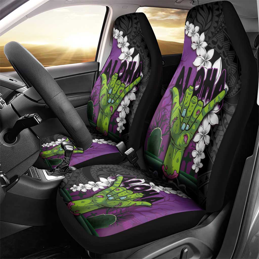 Hawaiian Halloween Car Seat Cover Horror Shaka Hand with Plumeria and Polynesian Tattoo Midnight Color