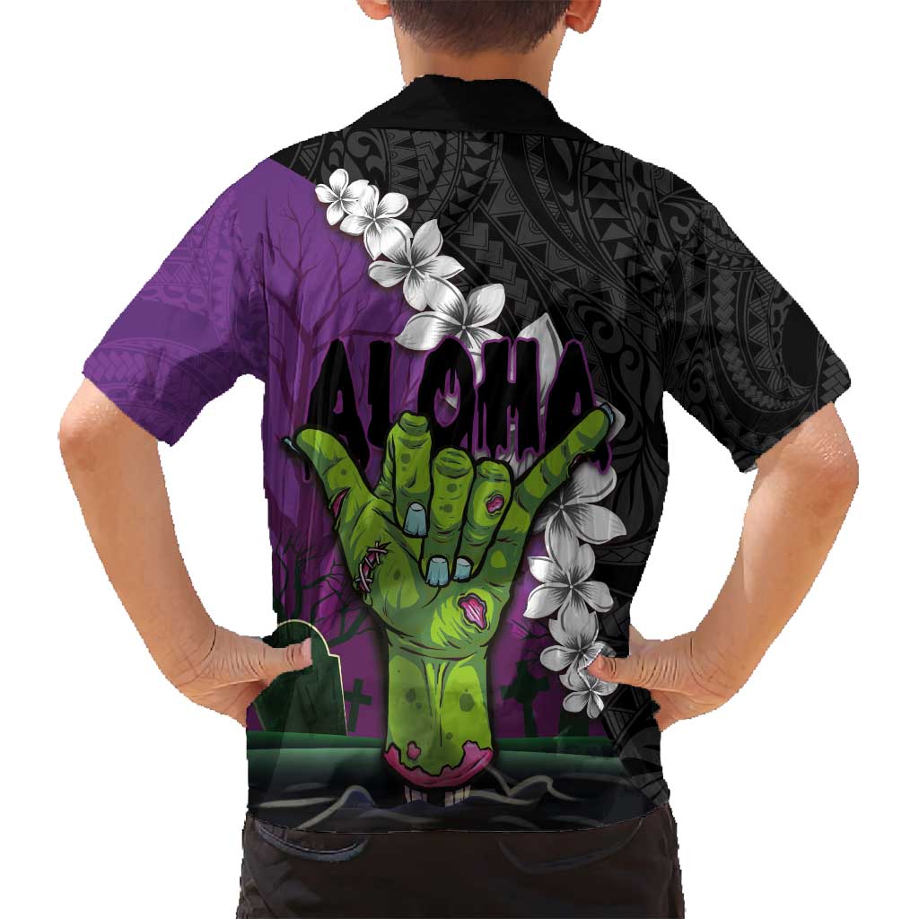 Hawaiian Halloween Family Matching Tank Maxi Dress and Hawaiian Shirt Horror Shaka Hand with Plumeria and Polynesian Tattoo Midnight Color LT03 - Polynesian Pride