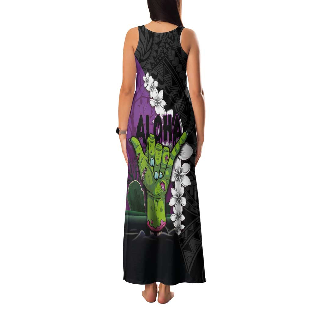 Hawaiian Halloween Family Matching Tank Maxi Dress and Hawaiian Shirt Horror Shaka Hand with Plumeria and Polynesian Tattoo Midnight Color LT03 - Polynesian Pride
