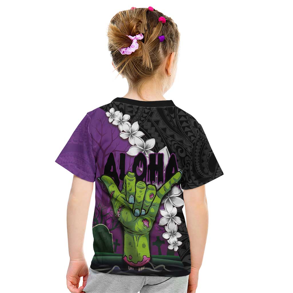 Hawaiian Halloween Kid T Shirt Horror Shaka Hand with Plumeria and Polynesian Tattoo Midnight Color LT03 - Polynesian Pride
