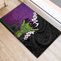 Hawaiian Halloween Rubber Doormat Horror Shaka Hand with Plumeria and Polynesian Tattoo Midnight Color LT03 - Polynesian Pride