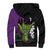 Hawaiian Halloween Sherpa Hoodie Horror Shaka Hand with Plumeria and Polynesian Tattoo Midnight Color