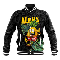 Hawaiian Halloween Baseball Jacket Aloha Pinapple with Mysterious Hands and Polynesian Tribal Tattoo