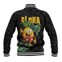 Hawaiian Halloween Baseball Jacket Aloha Pinapple with Mysterious Hands and Polynesian Tribal Tattoo