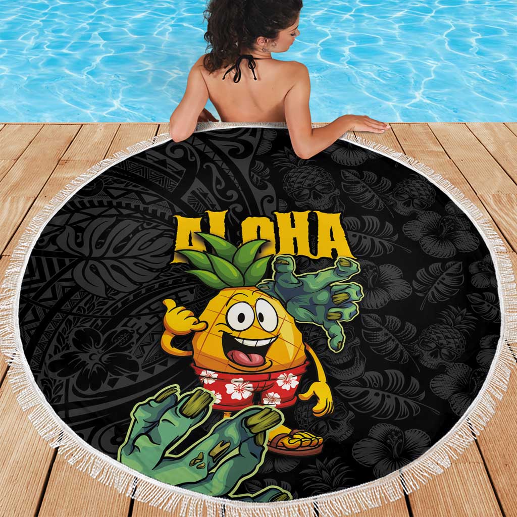 Hawaiian Halloween Beach Blanket Aloha Pinapple with Mysterious Hands and Polynesian Tribal Tattoo
