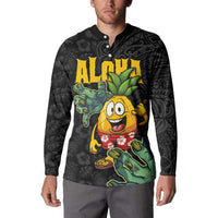 Hawaiian Halloween Button Sweatshirt Aloha Pinapple with Mysterious Hands and Polynesian Tribal Tattoo