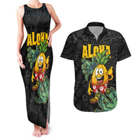 Hawaiian Halloween Couples Matching Tank Maxi Dress and Hawaiian Shirt Aloha Pinapple with Mysterious Hands and Polynesian Tribal Tattoo