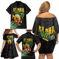 Hawaiian Halloween Family Matching Off Shoulder Short Dress and Hawaiian Shirt Aloha Pinapple with Mysterious Hands and Polynesian Tribal Tattoo LT03 - Polynesian Pride