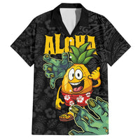 Hawaiian Halloween Family Matching Summer Maxi Dress and Hawaiian Shirt Aloha Pinapple with Mysterious Hands and Polynesian Tribal Tattoo LT03 Dad's Shirt - Short Sleeve Black - Polynesian Pride