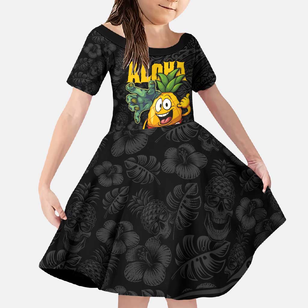 Hawaiian Halloween Family Matching Tank Maxi Dress and Hawaiian Shirt Aloha Pinapple with Mysterious Hands and Polynesian Tribal Tattoo LT03 Daughter's Dress Black - Polynesian Pride