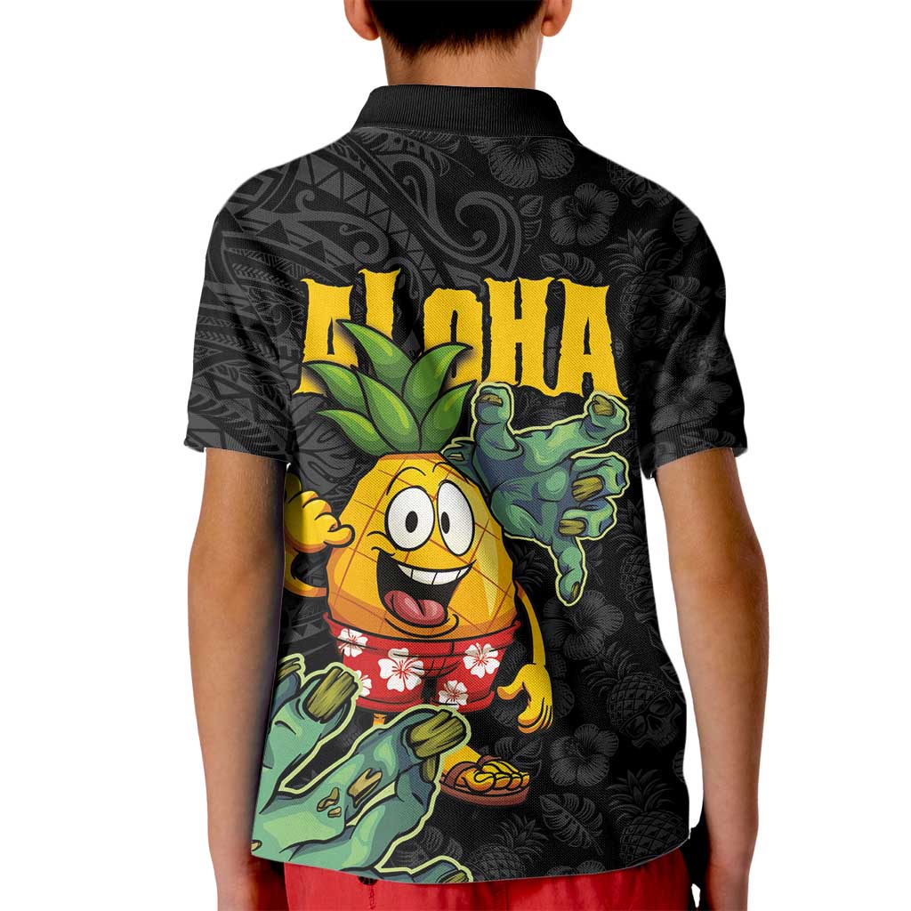 Hawaiian Halloween Kid Polo Shirt Aloha Pinapple with Mysterious Hands and Polynesian Tribal Tattoo
