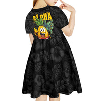 Hawaiian Halloween Kid Short Sleeve Dress Aloha Pinapple with Mysterious Hands and Polynesian Tribal Tattoo
