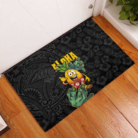 Hawaiian Halloween Rubber Doormat Aloha Pinapple with Mysterious Hands and Polynesian Tribal Tattoo