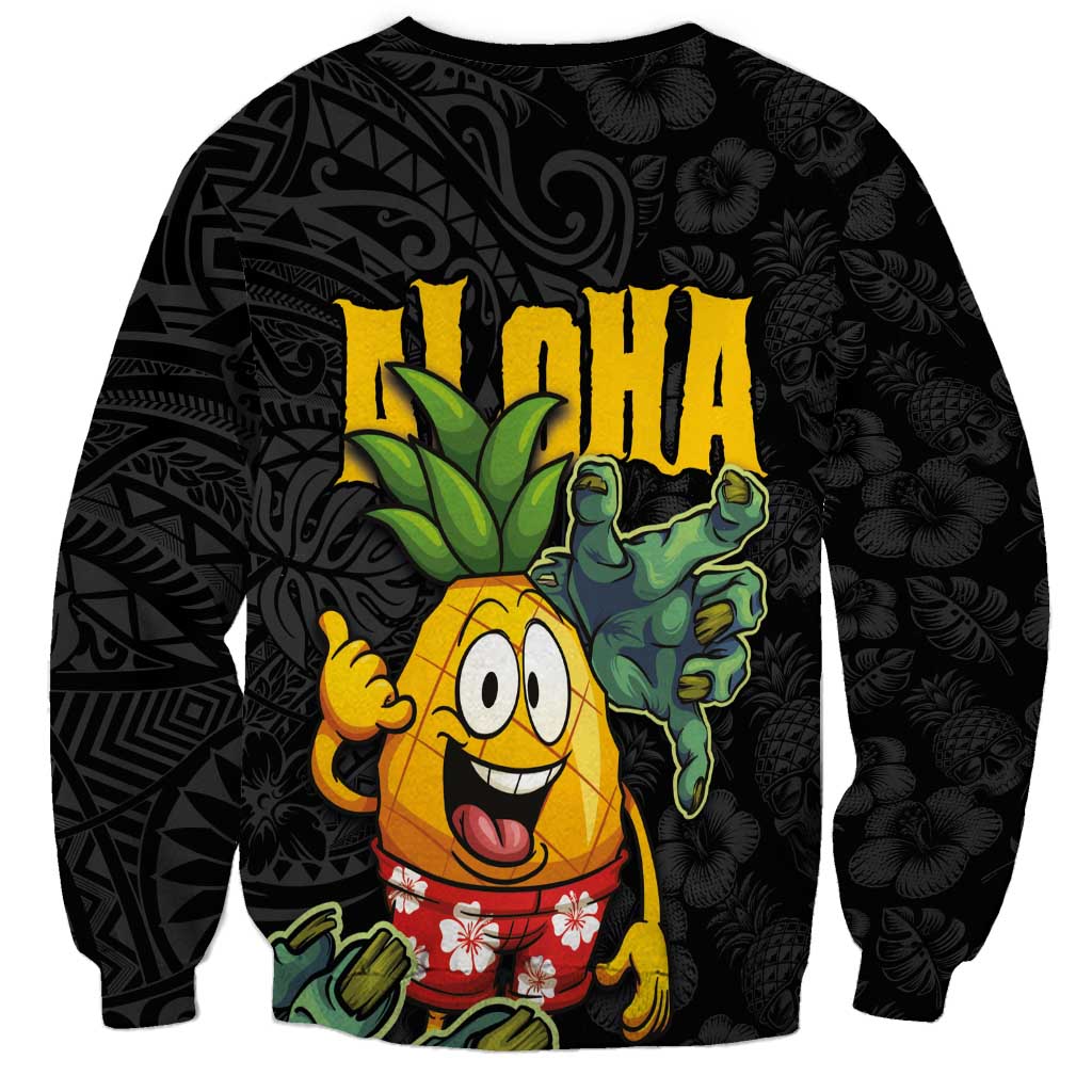 Hawaiian Halloween Sweatshirt Aloha Pinapple with Mysterious Hands and Polynesian Tribal Tattoo