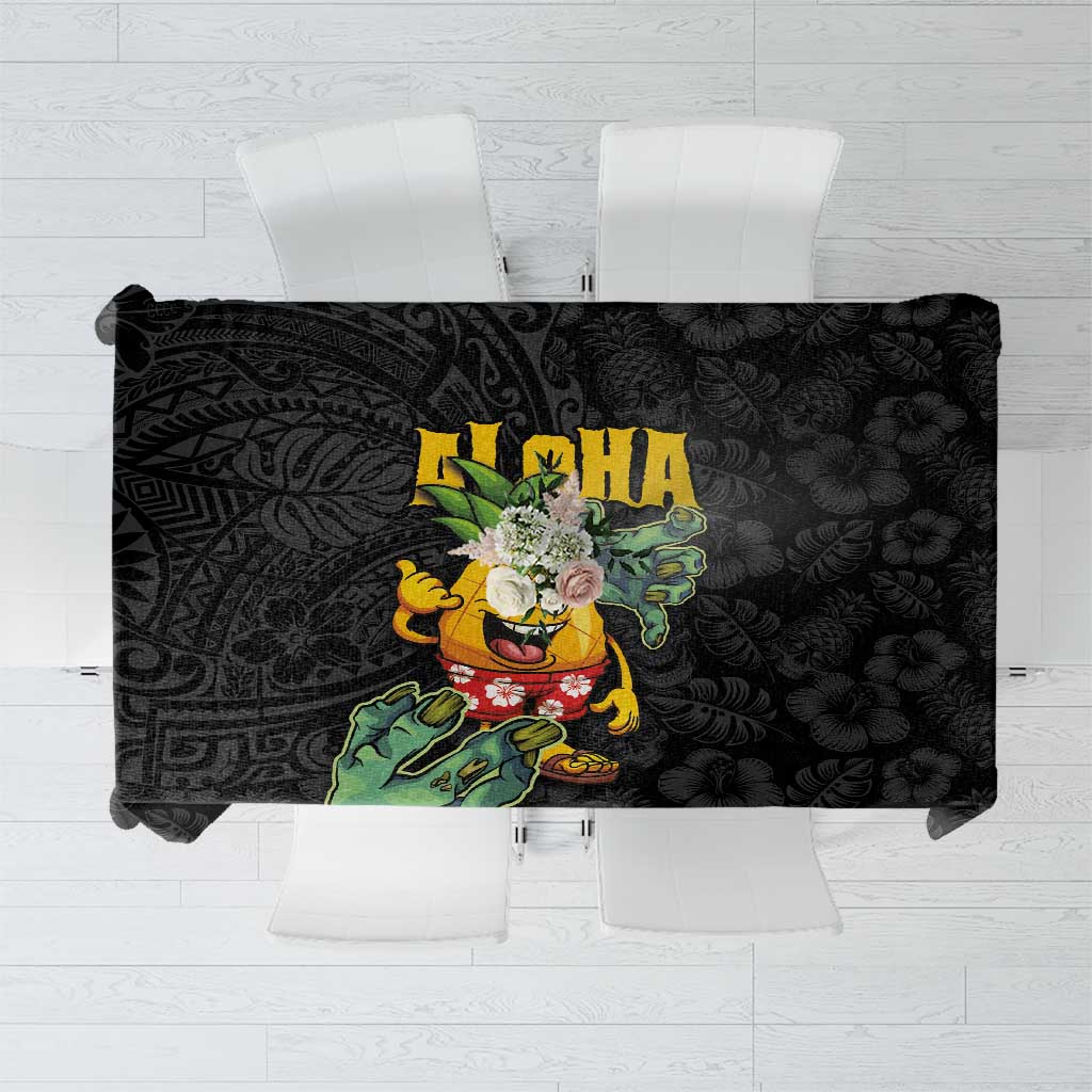 Hawaiian Halloween Tablecloth Aloha Pinapple with Mysterious Hands and Polynesian Tribal Tattoo LT03 Black - Polynesian Pride