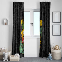 Hawaiian Halloween Window Curtain Aloha Pinapple with Mysterious Hands and Polynesian Tribal Tattoo