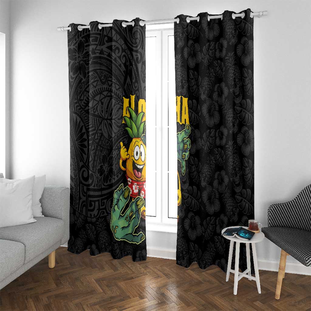 Hawaiian Halloween Window Curtain Aloha Pinapple with Mysterious Hands and Polynesian Tribal Tattoo