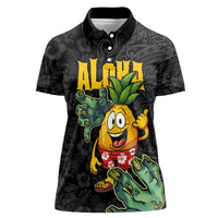 Hawaiian Halloween Women Polo Shirt Aloha Pinapple with Mysterious Hands and Polynesian Tribal Tattoo