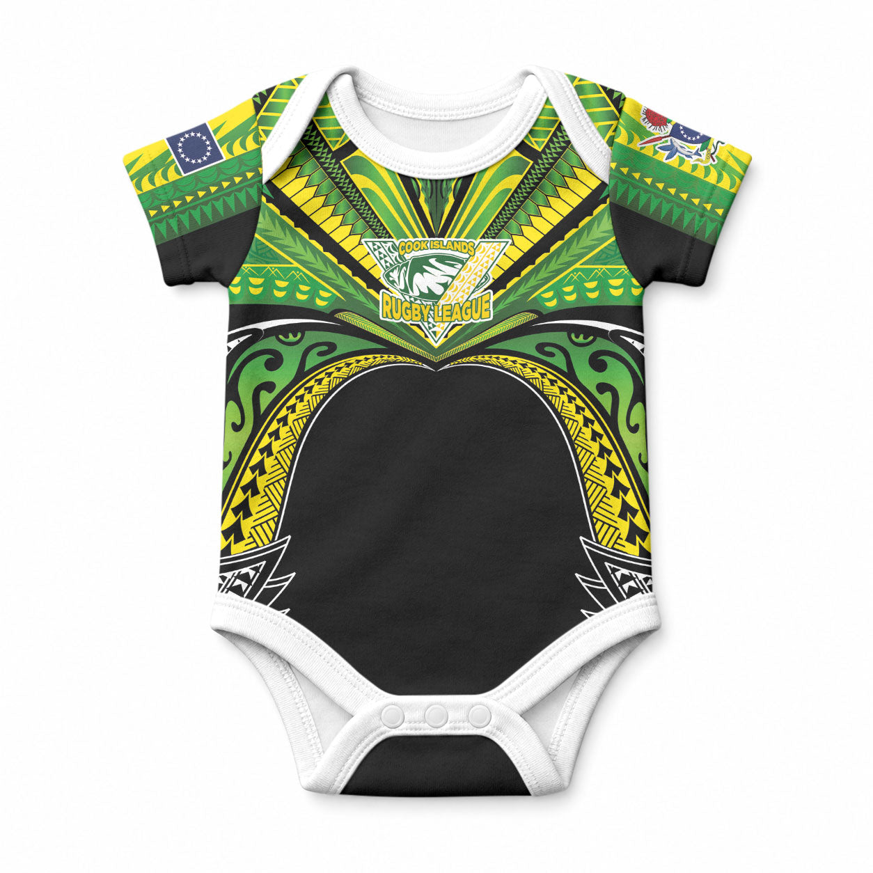 Cook Islands Rugby League Custom Baby Onesie Polynesian and Tatau Tribal Art - Black Color LT03 Black - Polynesian Pride