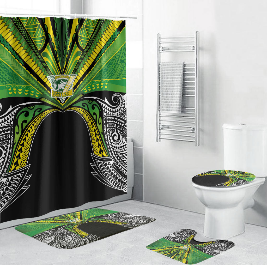 Cook Islands Rugby League Bathroom Set Polynesian and Tatau Tribal Art - Black Color