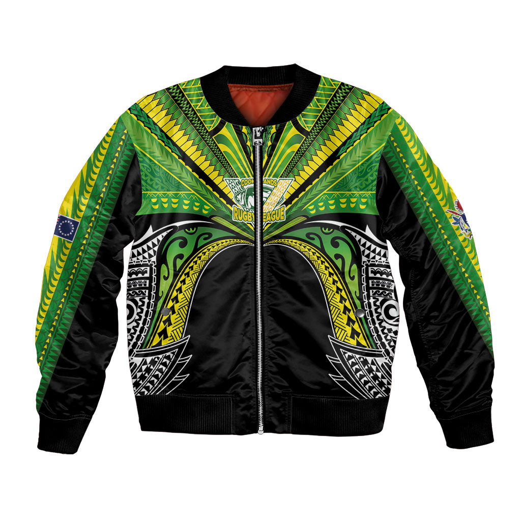 Cook Islands Rugby League Custom Bomber Jacket Polynesian and Tatau Tribal Art - Black Color LT03 Unisex Black - Polynesian Pride