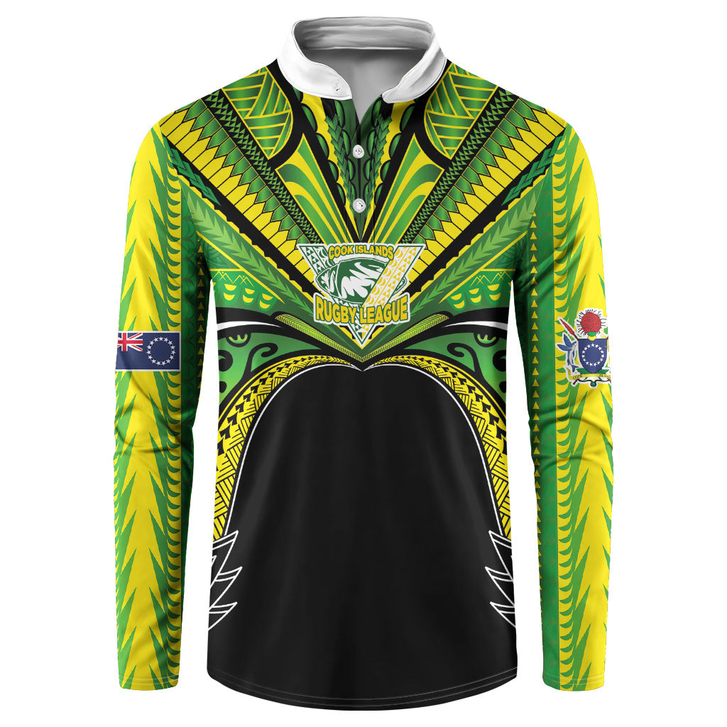 Cook Islands Rugby League Custom Button Sweatshirt Polynesian and Tatau Tribal Art - Black Color LT03 Black - Polynesian Pride