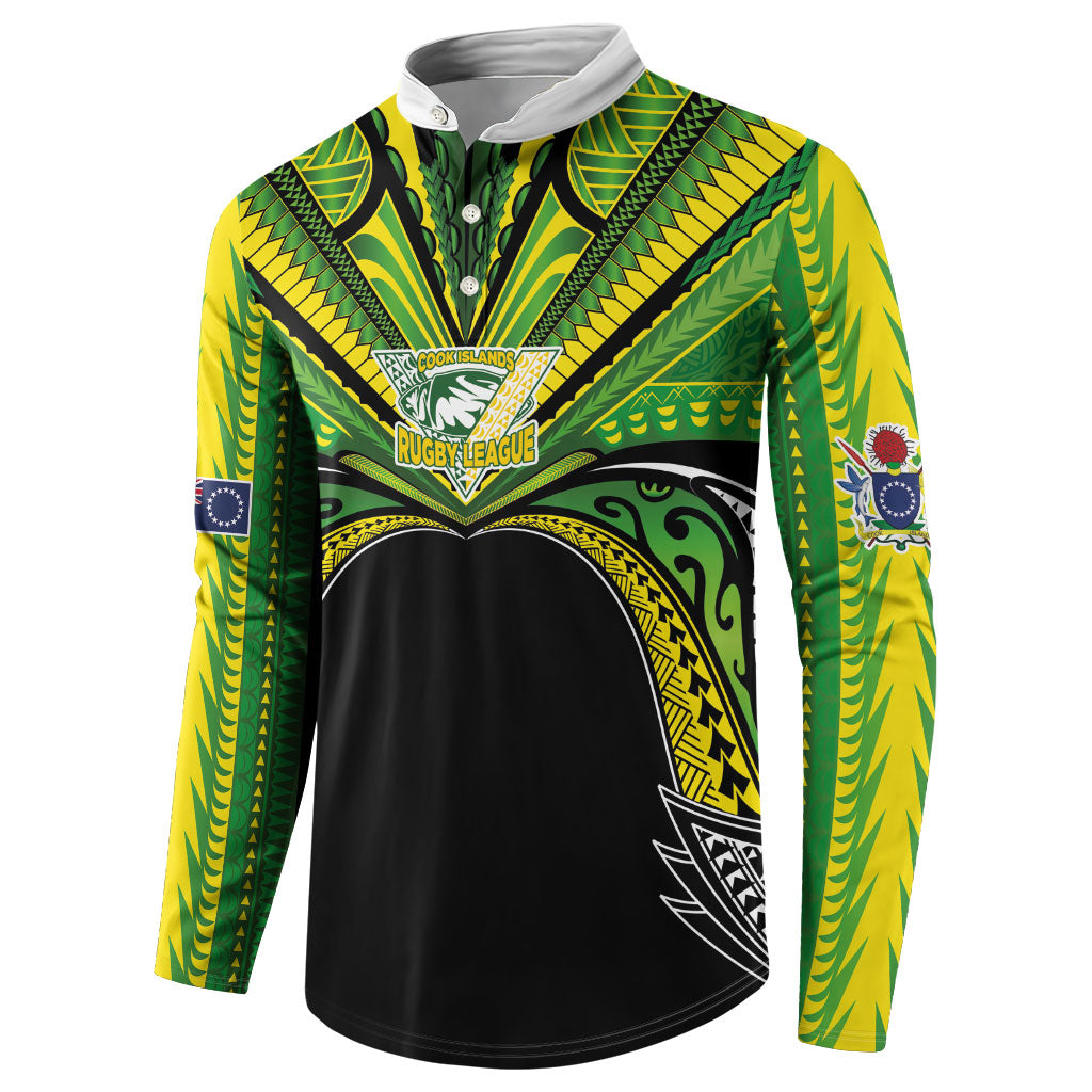 Cook Islands Rugby League Custom Button Sweatshirt Polynesian and Tatau Tribal Art - Black Color LT03 - Polynesian Pride