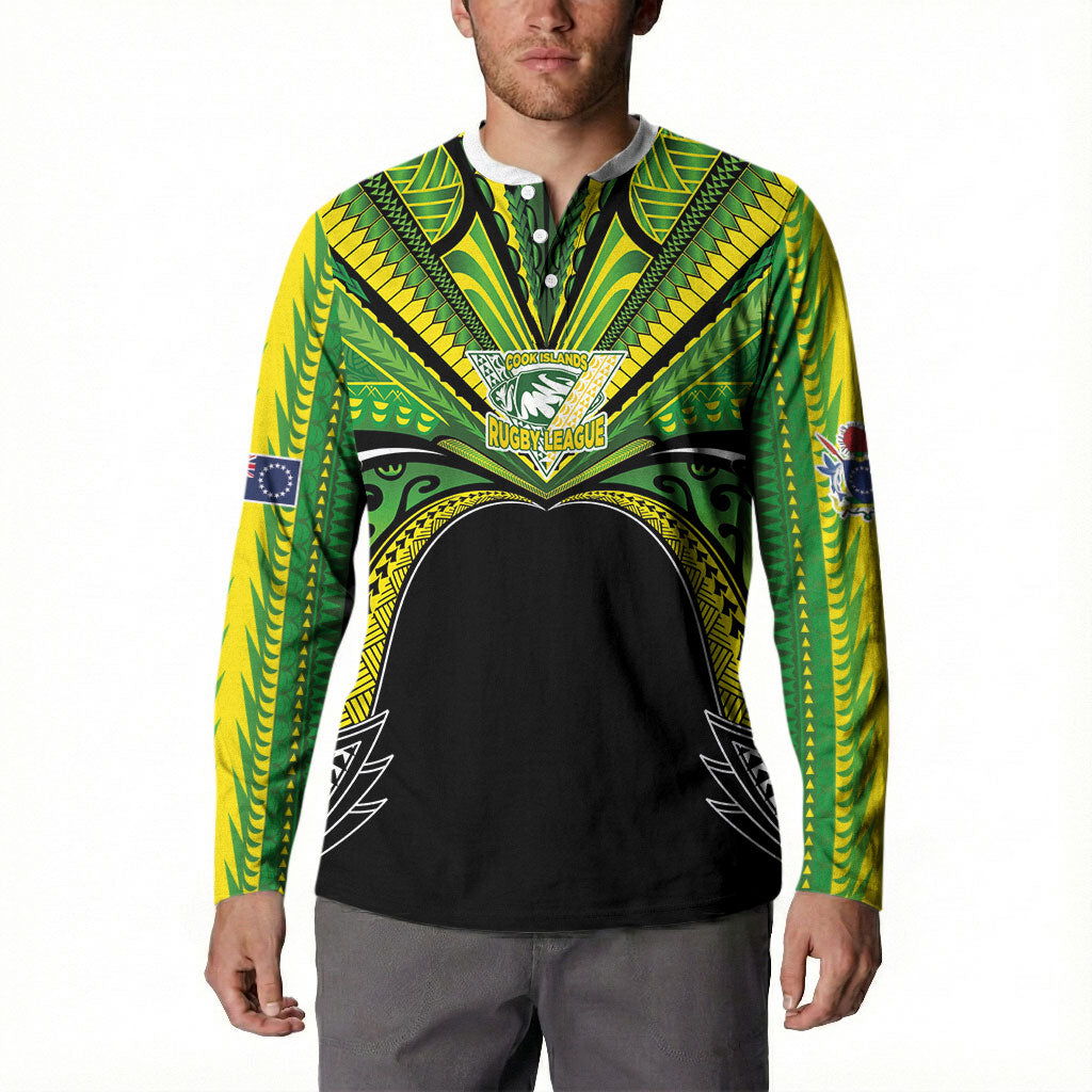 Cook Islands Rugby League Custom Button Sweatshirt Polynesian and Tatau Tribal Art - Black Color LT03 - Polynesian Pride