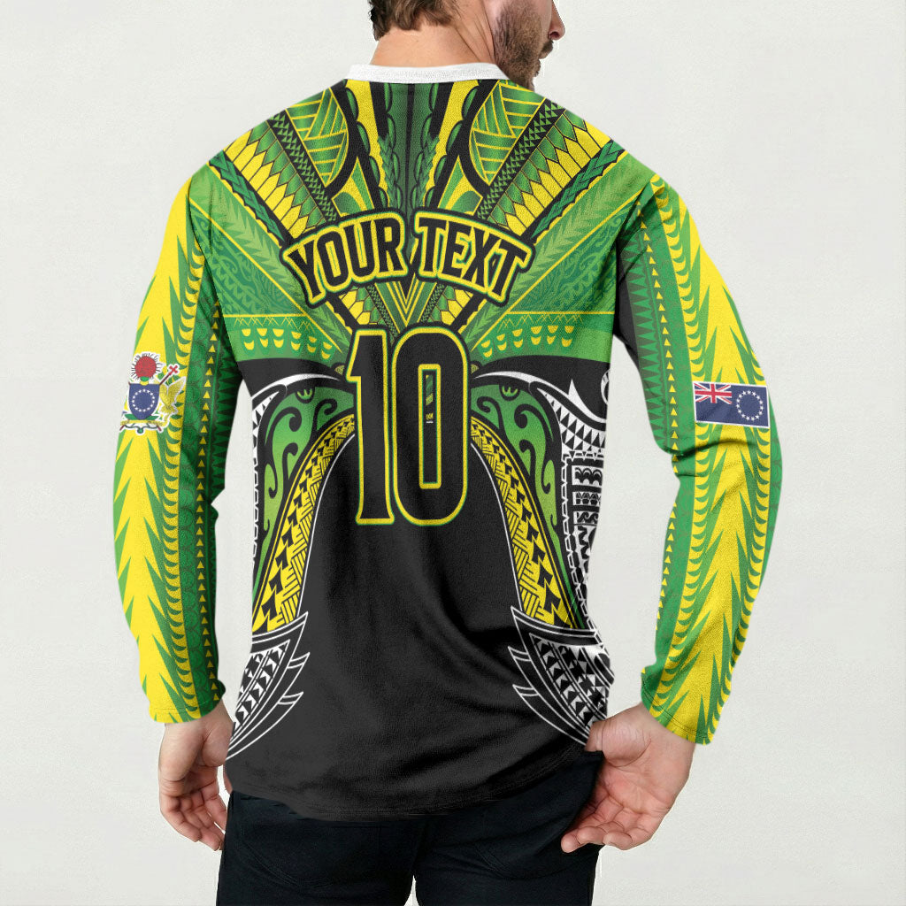 Cook Islands Rugby League Custom Button Sweatshirt Polynesian and Tatau Tribal Art - Black Color LT03 - Polynesian Pride