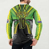 Cook Islands Rugby League Custom Button Sweatshirt Polynesian and Tatau Tribal Art - Black Color LT03 - Polynesian Pride