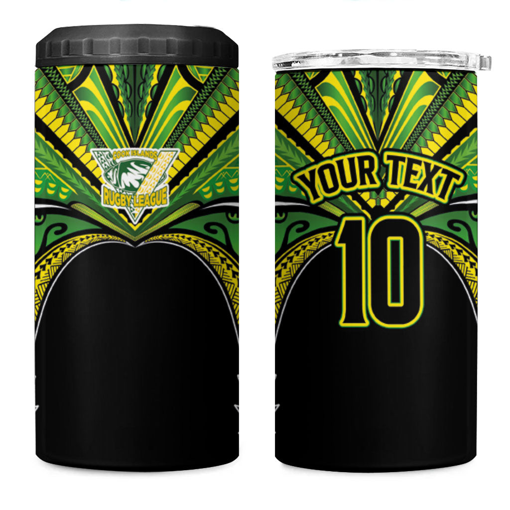 Cook Islands Rugby League Custom 4 in 1 Can Cooler Tumbler Polynesian and Tatau Tribal Art - Black Color