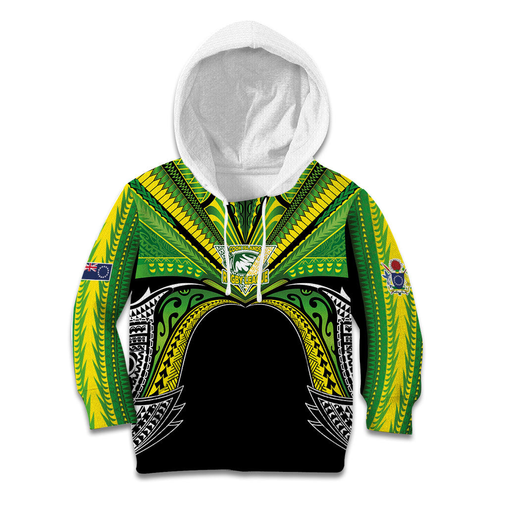 Cook Islands Rugby League Custom Kid Hoodie Polynesian and Tatau Tribal Art - Black Color LT03 Hoodie Black - Polynesian Pride