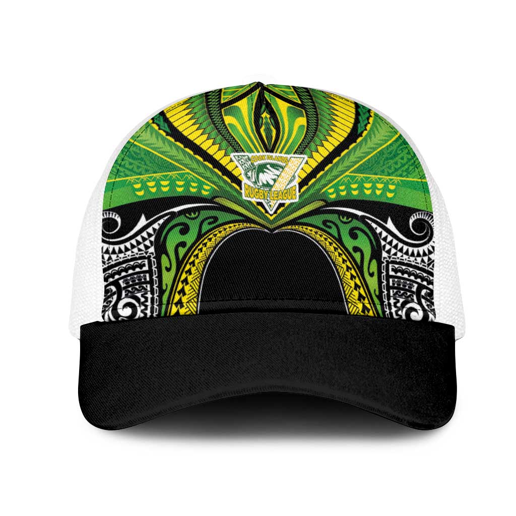 Cook Islands Rugby League Mesh Trucker Cap Polynesian and Tatau Tribal Art - Black Color LT03 One Size White Black - Polynesian Pride