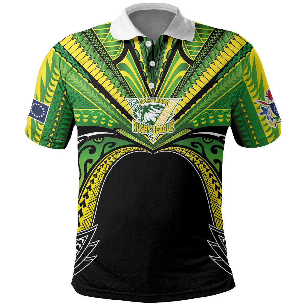 Cook Islands Rugby League Custom Polo Shirt Polynesian and Tatau Tribal Art - Black Color LT03 Black - Polynesian Pride