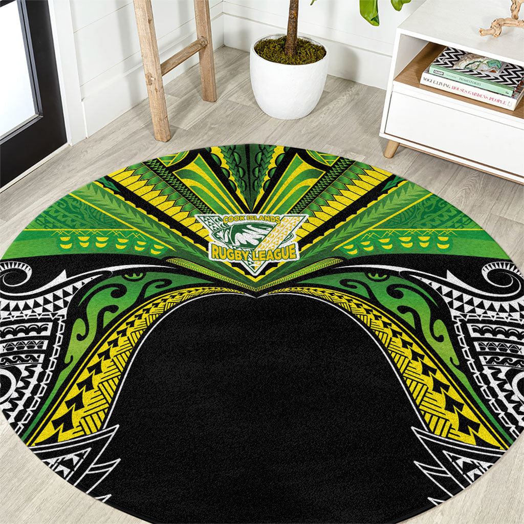 Cook Islands Rugby League Round Carpet Polynesian and Tatau Tribal Art - Black Color LT03 Black - Polynesian Pride