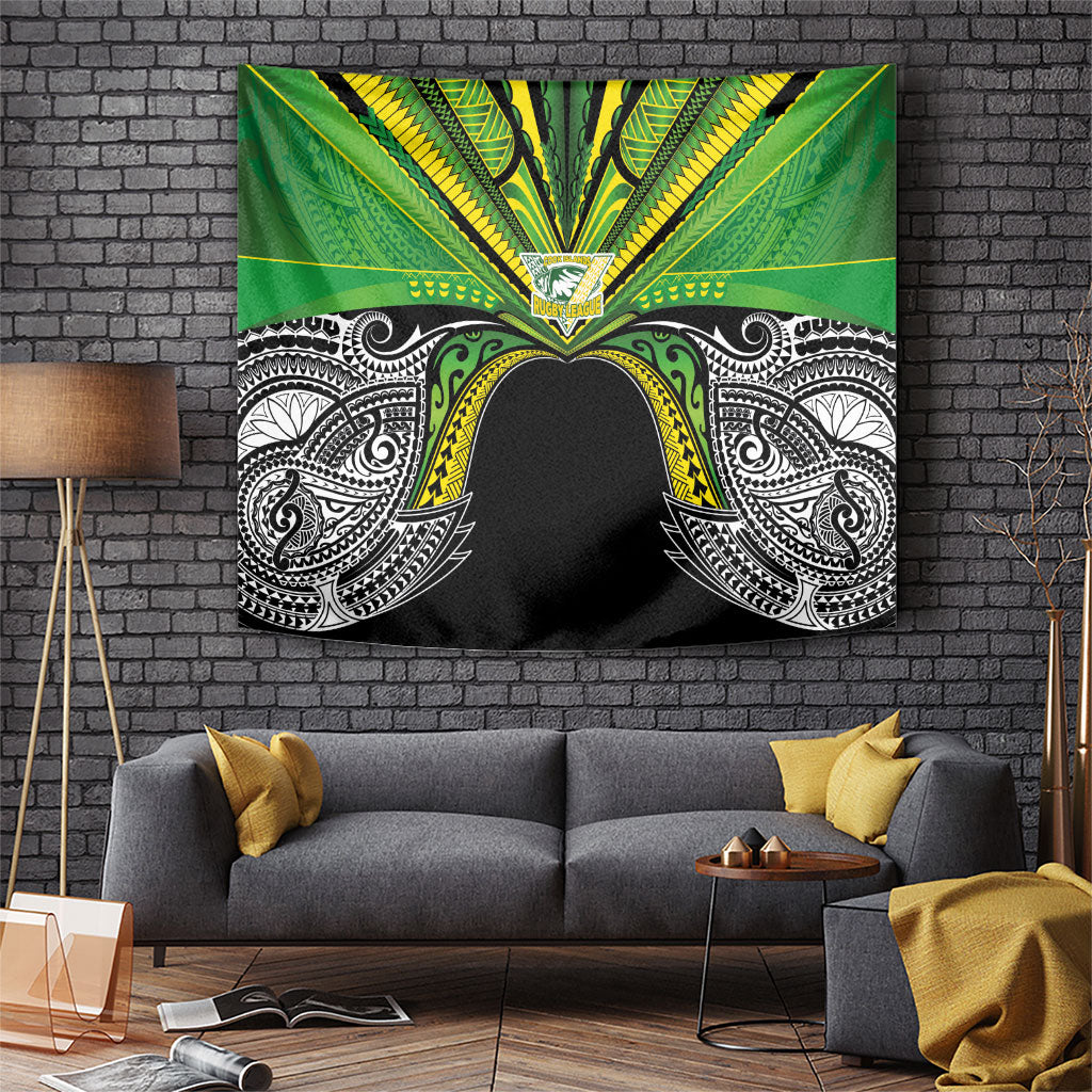 Cook Islands Rugby League Tapestry Polynesian and Tatau Tribal Art - Black Color LT03 Black - Polynesian Pride
