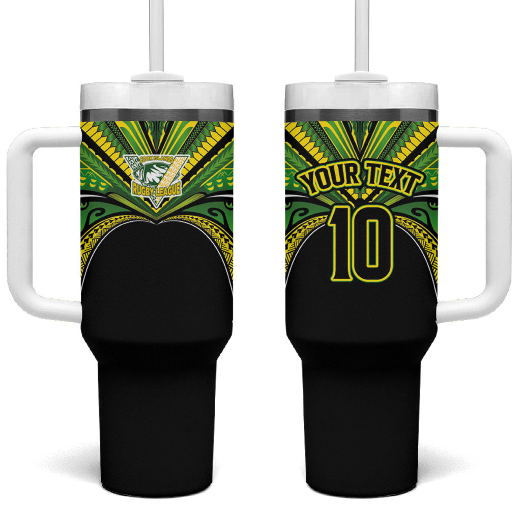 Cook Islands Rugby League Custom Tumbler With Handle Polynesian and Tatau Tribal Art - Black Color LT03 One Size: 40 oz Black - Polynesian Pride